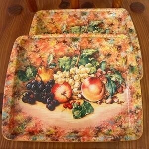 Set of 2 Vintage Daher Decorated Ware Floral Fruit Tin Tray Retro